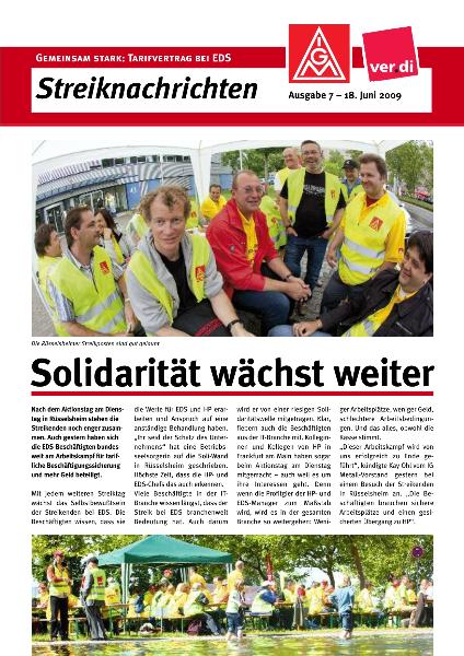 EDS Streiknachrichten Nr. 7: Solidarität wächst weiter, vom 18. Juni 2009