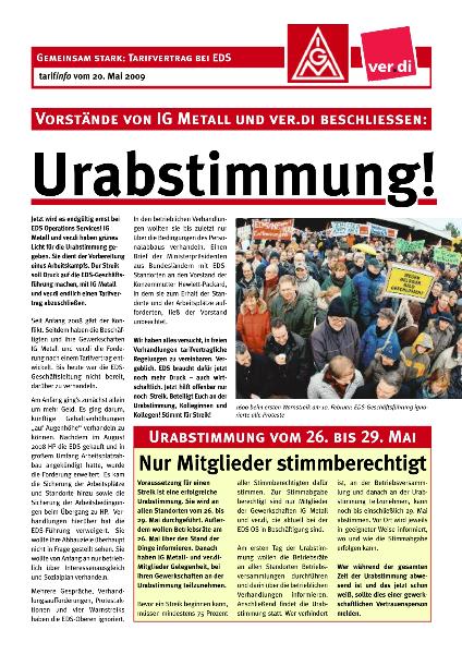 Urabstimmung!, tarifinfo vom 20. Mai 2009 für die Beschäftigen bei EDS
