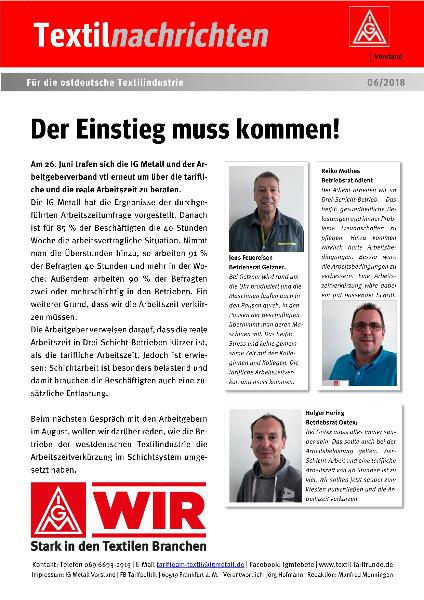Der Einstieg muss kommen!, tarifinfo – textilindustrie ost 06/2018