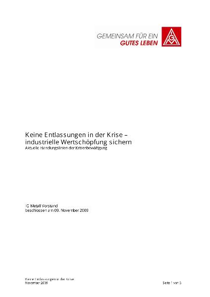 Keine Entlassungen in der Krise - industrielle Wertschöpfung sichern (PDF)