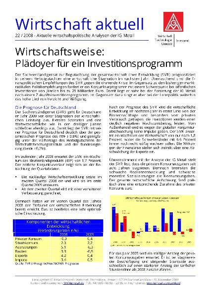 Wirtschaft Aktuell 22/2008: Wirtschaftsweise Plädoyer für ein Investitionsprogramm