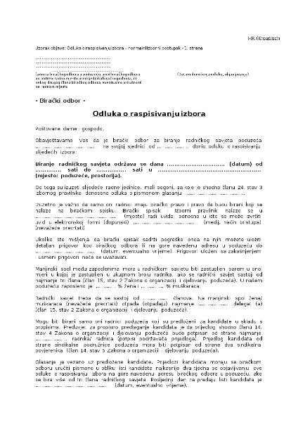 Uzorak objave: Odluka o raspisivanju izbora – normalni izborni postupak, Wahlausschreiben zur normalen Betriebsratswahl, kroatisch