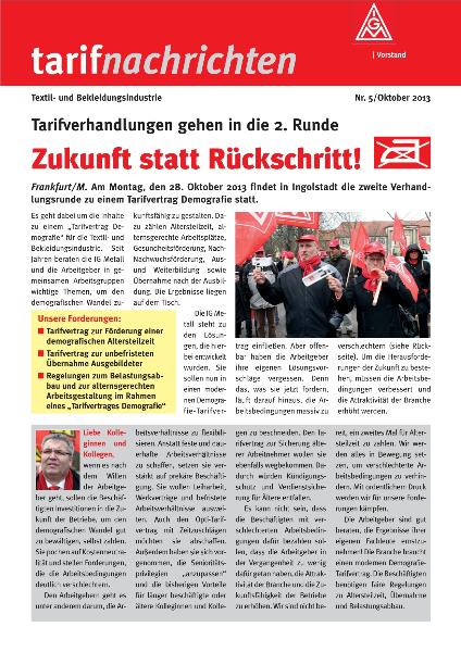 Textil- und Bekleidungsindustrie: Zukunft statt Rückschritt. Tarifverhandlungen gehen in die 2. Runde, Tarifnachrichten Nr. 5
