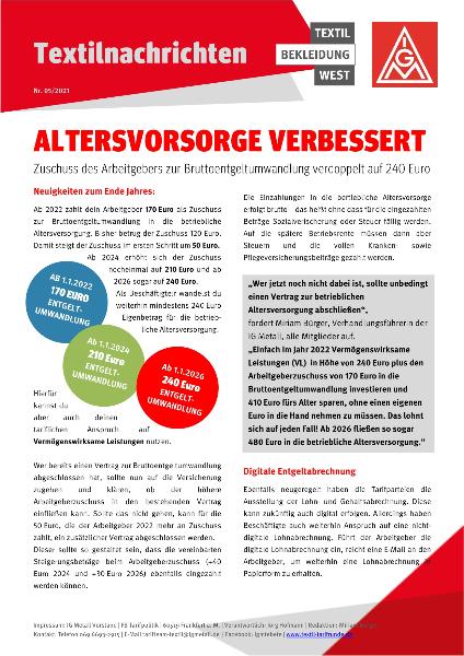 Altersvorsorge verbessert, Textilnachrichten Textil Bekleidung West Nr. 05/2021