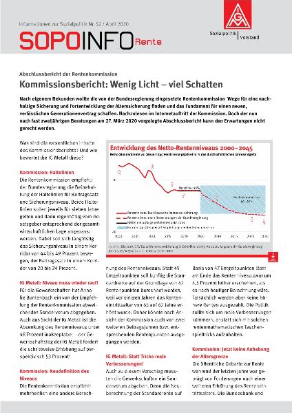 Abschlussbericht der Rentenkommission: Wenig Licht – viel Schatten, SOPOINFO Nr. 52