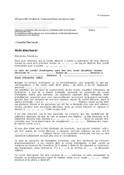: Avis électoral – Procédure simplifiée en deux séances, Wahlausschreiben zur vereinfachten zweistufigen Betriebsratswahl, französisch