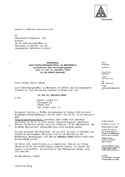 Einladung zum Vorbereitungstreffen zu Aktivitäten im Rahmen des G8-Gegengipfels 13.-15.10.06