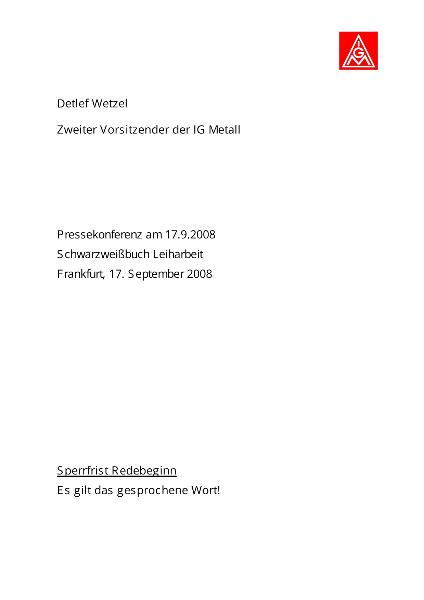 Detlef Wetzel: Pressestatement Schwarzweißbuch Leiharbeit