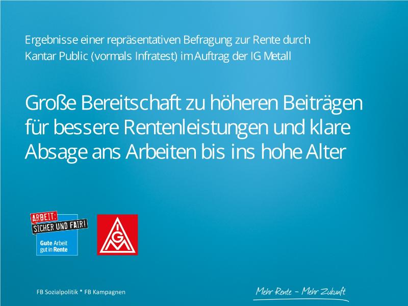 Große Bereitschaft zu höheren Beiträgen für bessere Rentenleistungen und klare Absage ans Arbeiten bis ins hohe Alter
