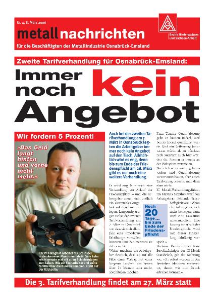 Tarifgebiet Osnabrück-Emsland: Immer noch kein Angebot, Nr. 4 - 08.03.2006