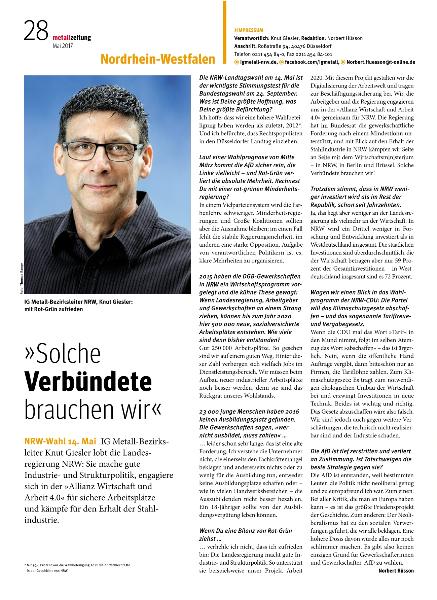 metallzeitung - Regionalseiten Nordrhein-Westfalen Mai 2017