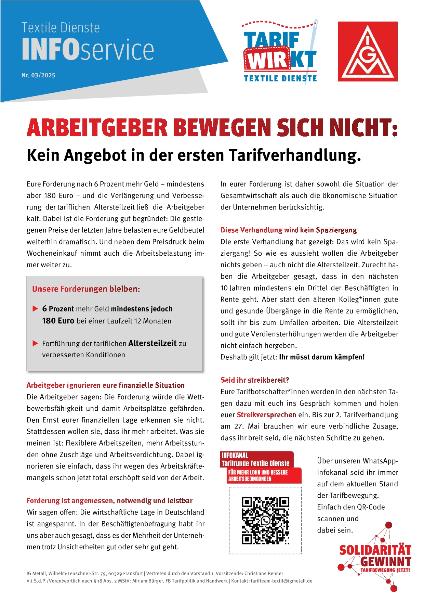 Arbeitgeber bewegen sich nicht: Kein Angebot in der ersten Tarifverhandlung, Infoservice Nr. 03/25