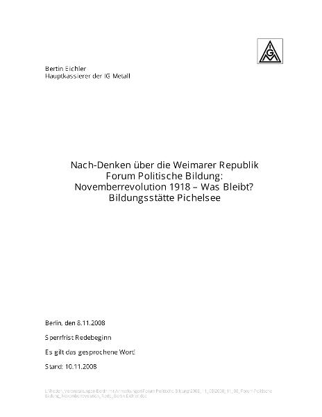 Bertin Eichler: Nach-Denken über die Weimarer Republik