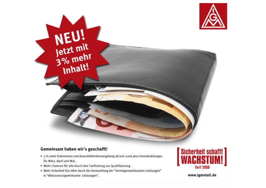 Tarifrunde 2006 - Plakat: NEU! Jetzt mit 3 % mehr Inhalt!
