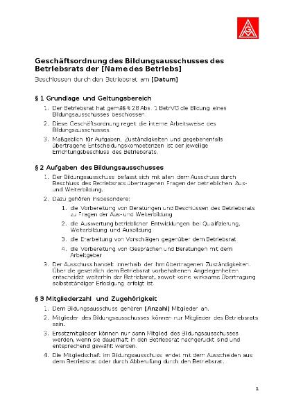 Muster: Geschäftsordnung Bildungsausschuss