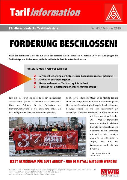 Forderung beschlossen! tarifinfo – textilindustrie ost 01/2019