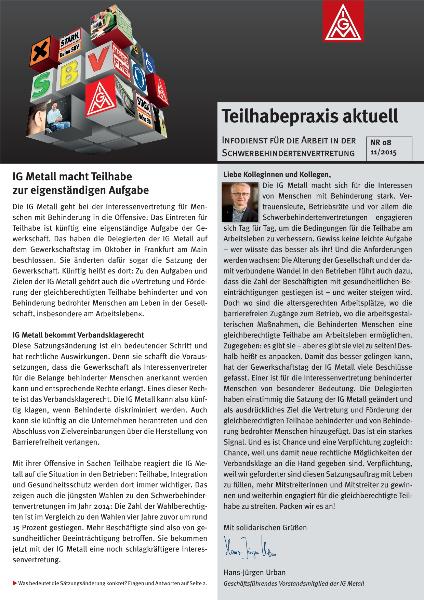 Teilhabepraxis aktuell Nr. 8 - November/2015 - Infodienst für die Arbeit in der Schwerbehindertenvertretung