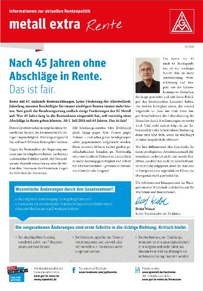 metall extra Rente - Informationen zur aktuellen Rentenpolitik