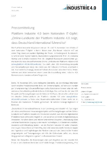 Pressemitteilung Nationaler IT-Gipfel, 19.11.2015, Berlin