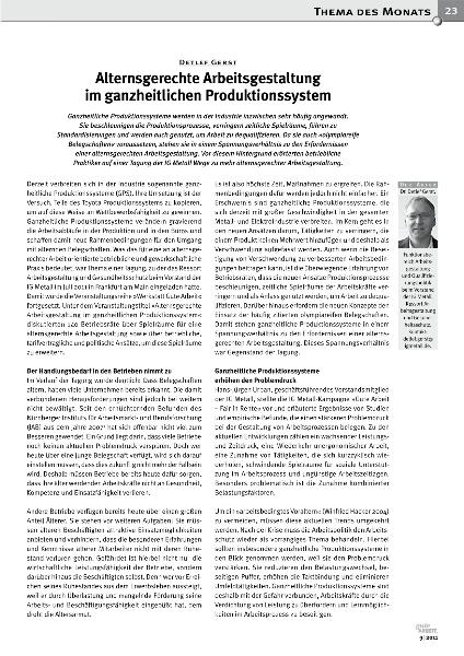 Alternsgerechte Arbeitsgestaltung im ganzheitlichen Produktionssystem, Gute Arbeit 09/2011