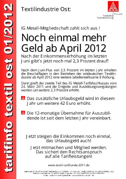 IG Metall-Mitgliedschaft zahlt sich aus! Noch einmal mehr Geld ab April 2012