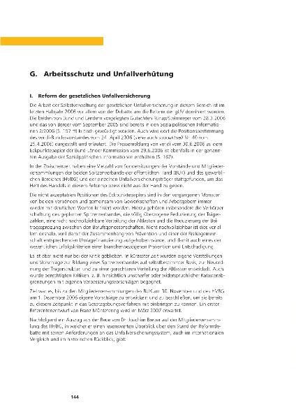 Sozialpolitische Informationen Nr. 1 / 2007: Arbeitsschutz und Unfallverhütung