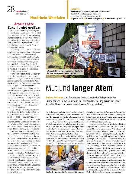 metallzeitung - Regionalseiten Nordrhein-Westfalen Juli/ August 2017