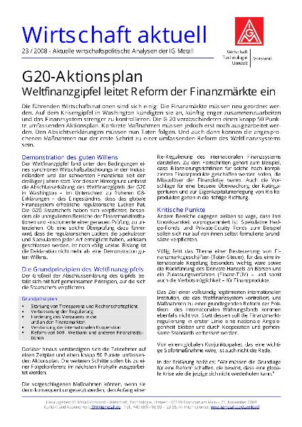 Wirtschaft Aktuell 23/2008: G20-Aktionsplan - Weltfinanzgipfel leitet Reform der Finanzmärkte ein