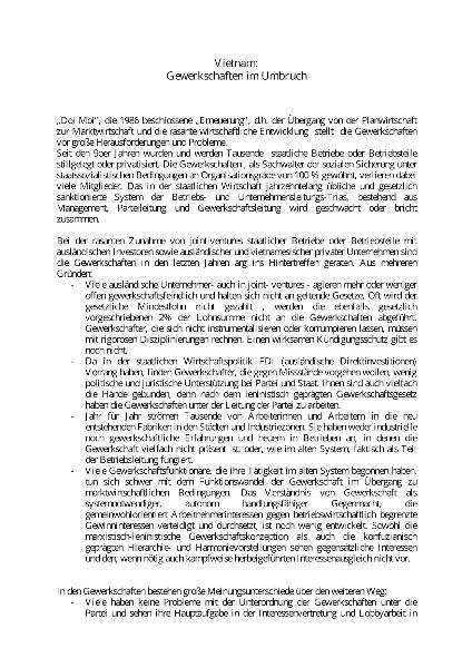 Vietnam: Gewerkschaften im Umbruch - Ausgabe 02/2009