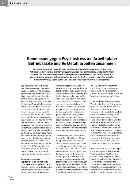 Gemeinsam gegen Psychostress am Arbeitsplatz: Betriebsärzte und IG Metall arbeiten zusammen, Gute Arbeit 4/2010