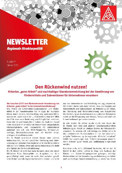 Den Rückenwind nutzen! Newsletter Regionale Strukturpolitik, Nr. 9 Oktober 2023