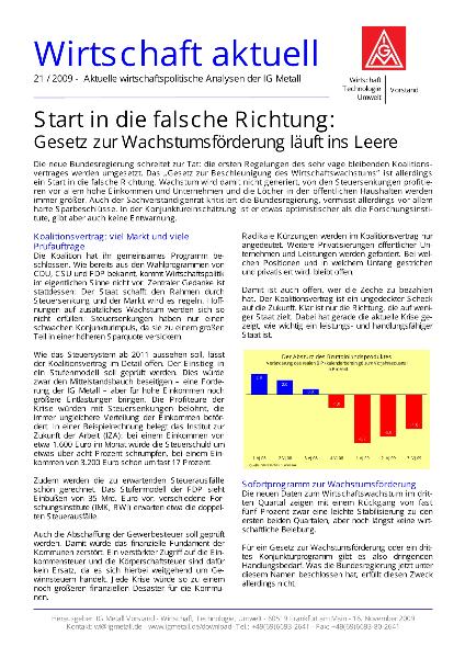 Wirtschaft aktuell 21/2009 : Start in die falsche Richtung - Gesetz zur Wachstumsförderung läuft ins Leere