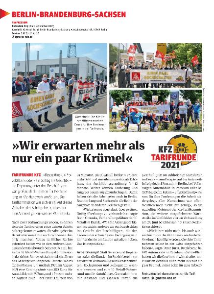 metallzeitung - Regionalseiten Berlin-Brandenburg-Sachsen Juli/August 2021
