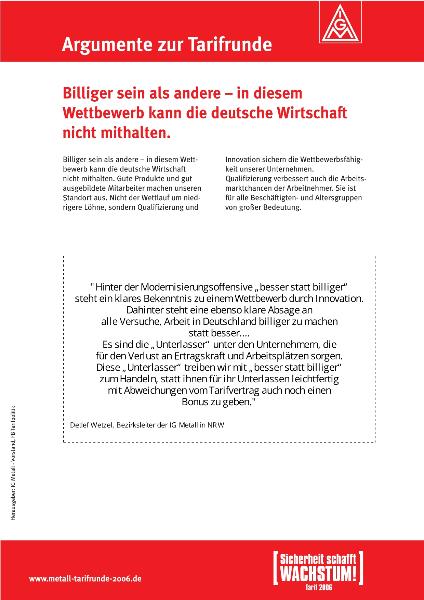 Tarifrunde 2006: Billiger sein als andere - in diesem Wettbewerb kann die deutsche Wirtschaft nicht mithalten
