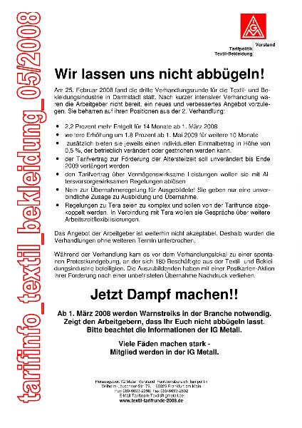 Tarifinformationen Textil Bekleidung 05/2008