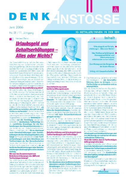 Betriebszeitung IBM Denkanstoesse Ausgabe Juni 2006, Urlaubsgeld und Gehaltserhöhungen - Alles oder Nichts?