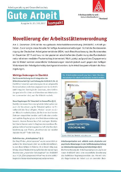 Novellierung der Arbeitsstättenverordnung, Gute Arbeit kompakt Nr. 05/2017