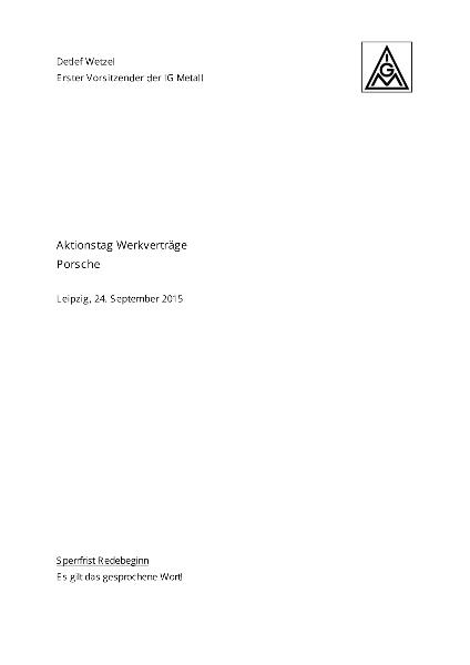 Detlef Wetzel: Rede zum Aktionstag Werkverträge bei Porsche, Leipzig, 24. September 2015