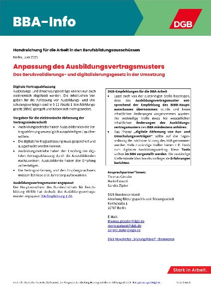 BBA-Info BVaDiG Ausbildungsvertragsmuster