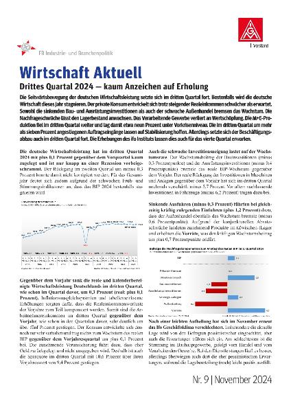 Drittes Quartal 2024 - kaum Anzeichen auf Erholung, Wirtschaft Aktuell Nr. 9 | 2024