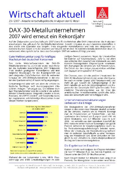 Wirtschaft aktuell 23/2007: DAX-30-Metallunternehmen: 2007 wird erneut ein Rekordjahr