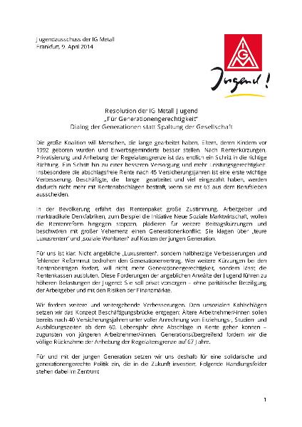 Resolution der IG Metall Jugend 