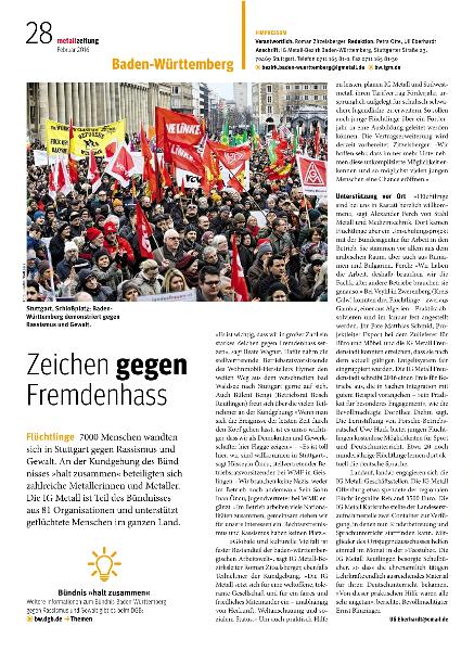 metallzeitung - Regionalseiten Baden-Württemberg Februar 2016