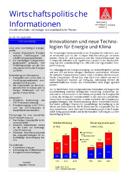 Wirtschaftspolitische Informationen 05/2006 - Innovationen und neue Technologien für Energie und Klima