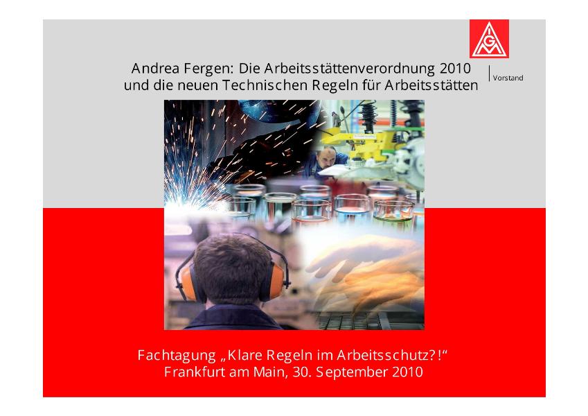 Andrea Fergen: Die Arbeitsstättenverordnung 2010 und die neuen Technischen Regeln für Arbeitsstätten