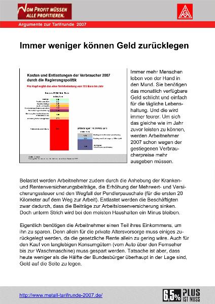 Immer weniger können Geld zurücklegen - Argument zur Tarifrunde 2007