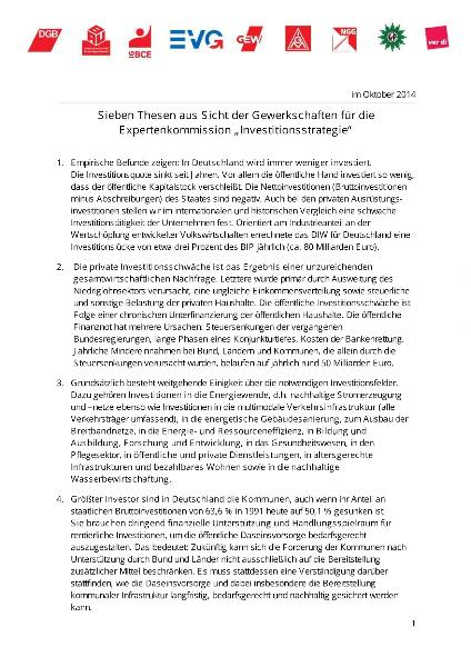 Sieben Thesen aus Sicht der Gewerkschaften für die Expertenkommission 