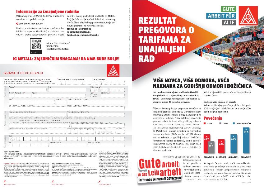 Flugblatt zum Tarifergebnis Leiharbeit 2019/2020 in kroatischer Sprache (zum Ausdruck vor Ort)