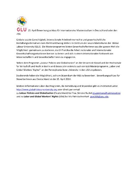 15. April Bewerbungsschluss für internationales Masterstudium in Deutschland oder den USA.