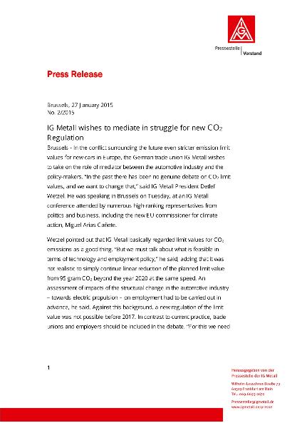 2015 1 27 Pressemitteilung CO2 Veranstaltung Brüssel in Englisch